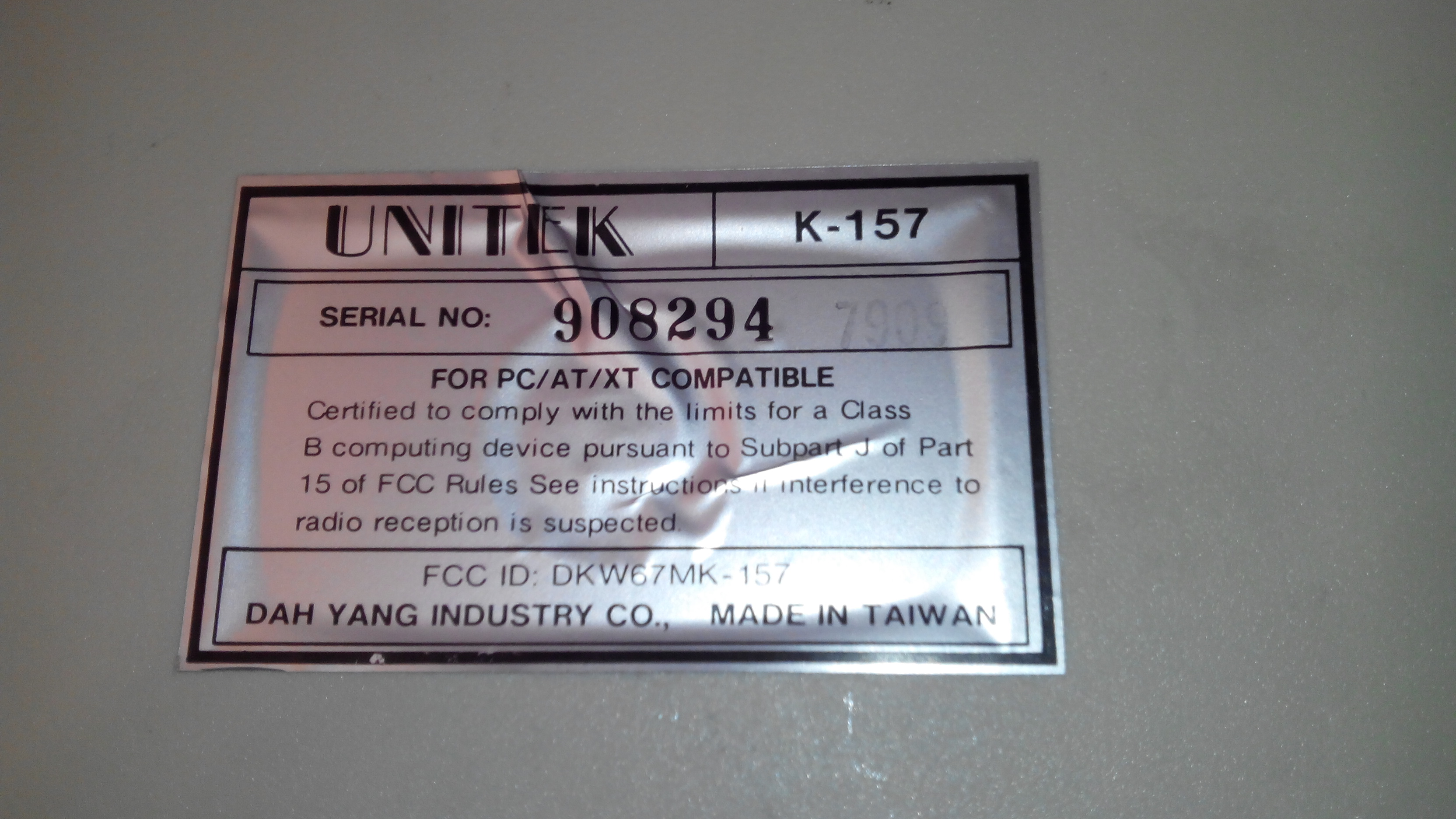 Unitek K-157 back label