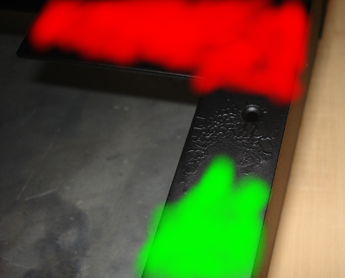 red: old paint<br />green: blank aluminium